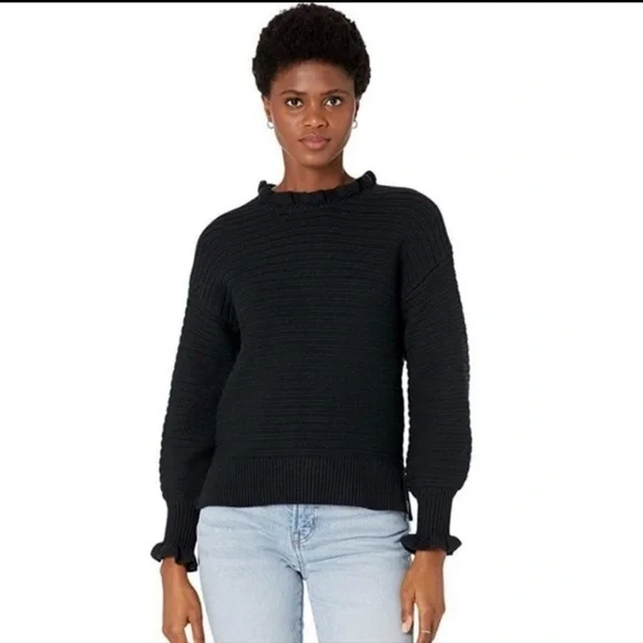 Madewell Ruffle-Neck Pullover Sweater in Cotton-Merino Yarn - Picture 1 of 5